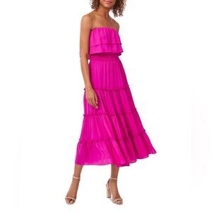 1. State Strapless Ruffled Tiered Dress Pink Size XL NWOT